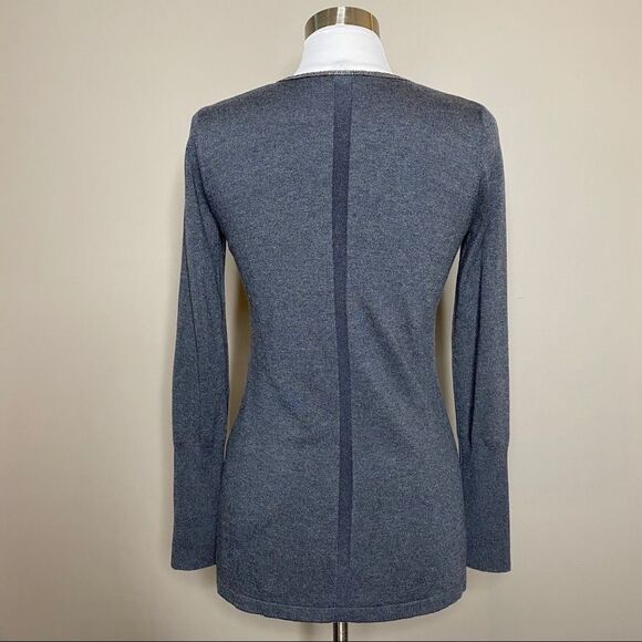 Ecru metal Mesh Trim V-Neck Tunic Sweater Gray - Picture 3 of 9